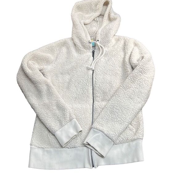 Roxy Women’s White pullover Hooded Fuzzy Fleece Jacket Size Small - Picture 2 of 6